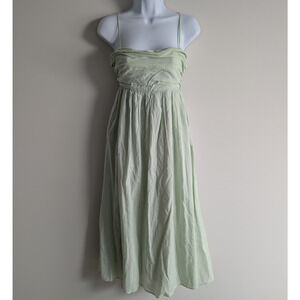 Charlie Holiday Dress Womens 4 Babydoll Midi Green Cotton Cottage Minimal Boho